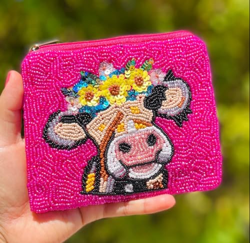 Cow Beaded Coin Purse Pouch, Small Wallets, Gifts for Her, Beaded Coin Purse, Small Pouch, Birthday Gifts, Gift Card Pouch, Cowgirl Gifts, Beaded Pouch2
