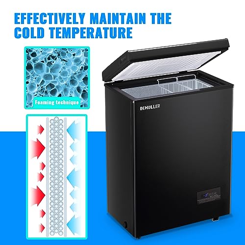 Image of DEMULLER Chest Freezer 4.0 CU. FT Ultra-low Temperature Deep Freezers (Down to -12 ℉) with TWO Removable Baskets Accurate Display of Cabinet Temp Freestanding Black