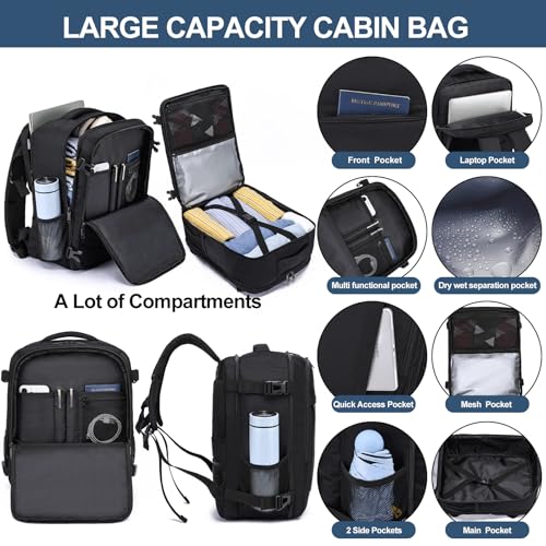 LIGSAN 40x30x20 Handgepäck Rucksack für Ryanair, Eurowings Rucksack Klein Handgepäck Flugzeug 24L Reiserucksack Handgepäck Tasche 40x30x20cm Untersitz Reise Handgepäckrucksack für 14 Zoll Laptop 4
