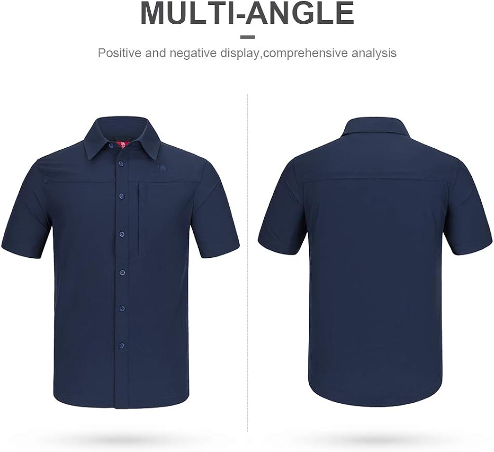 CAMEL CROWN Hiking Shirt Men Short Sleeve Outdoor Shirts with UV Protection for Work Outdoor Hiking Fishing Blue Black at  Men’s Clothing store