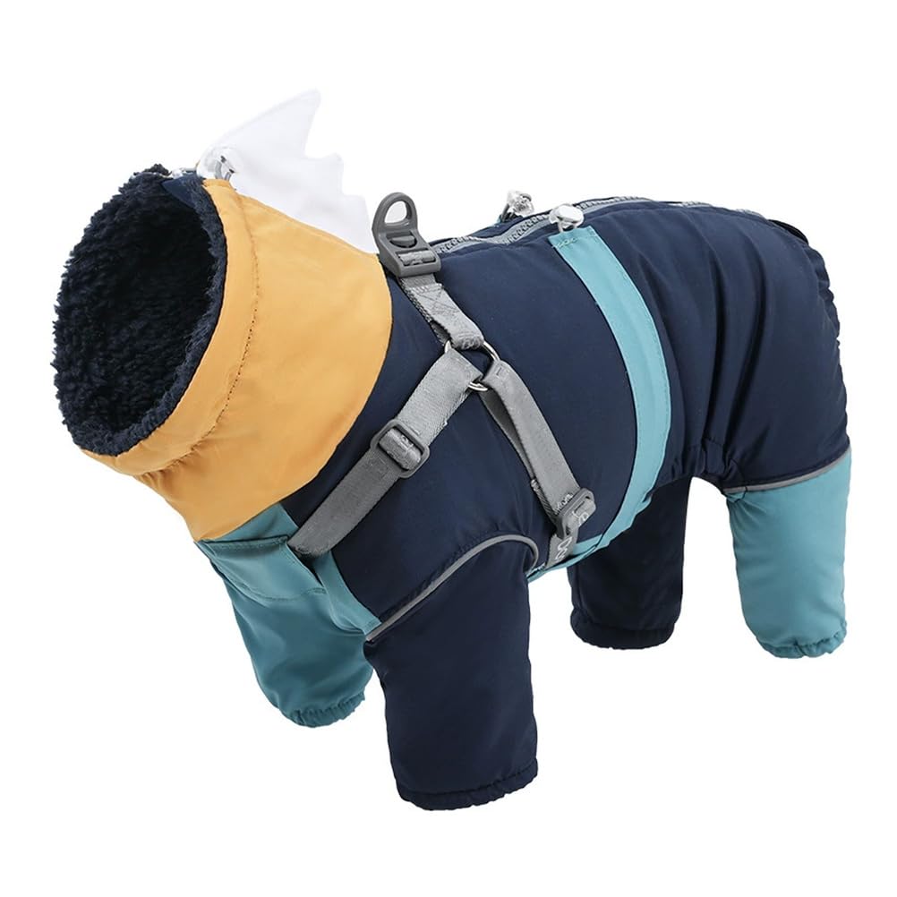 Ganzkörper-Wintermantel Für Hunde, Reflektierender Rollkragen-Hunde-Wintermantel Mit Geschirr, Warme Fleece-Hundejacke, Für Kleine, Mittelgroße Hunde,Blau,L