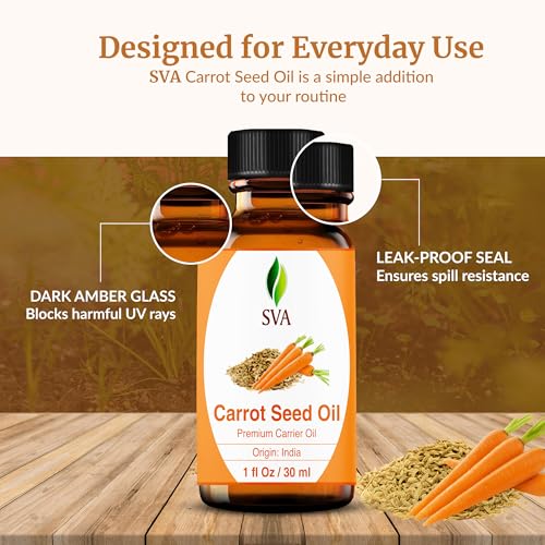 Image of SVA Carrot Seed Oil - 1 Fl Oz - for Face, Skin Care, Hair Care, Scalp Massage & Body Massage - Carrier Oil with Dropper