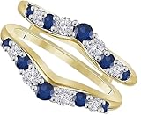 Purvika Jewels 2CT Round Cut Blue Sapphire & Diamond Double Row Engagement Wedding Wrap Enhancer Ring, 14K Yellow Gold Finish, 925 Sterling Silver (white, 4)