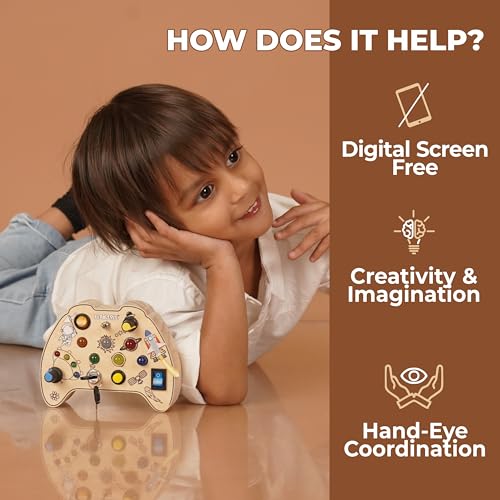 Image of Fidget Pad Montessori Busy Board for Toddlers 1-3 Years, LED Lights and Functional Switches, Sensory Educational Toy, Fine Motor Skills, Travel Toy for Boys and Girls, Birthday Gift