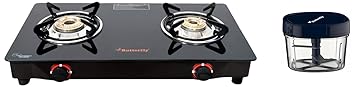 Butterfly Premium Vegetable Chopper 600 ml Blue & Butterfly Smart Glass 2 Burner Gas Stove, Black