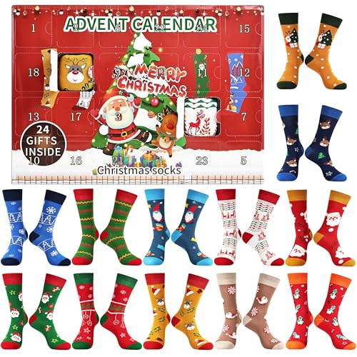 Jeasona Adventskalender 2025 Männer Socken Adventskalender Socken Herren 43-46 Erwachsene Füllung für Wihnachtskalender 2025 Männer Ideen Mann Weihnachtskalender