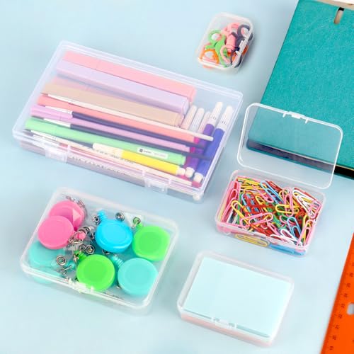 Image of RYKOMO 30 Pack Mixed Sizes Rectangular Small Plastic Boxes for Storage, Mini Small Containers for Organizing Pills, Beads, Coins with Hinged Lids and Labels