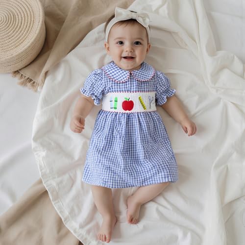 Toddler Baby Girl Back to School Dress Smocked Apple Embroidery Dress First Day of School Clothes2