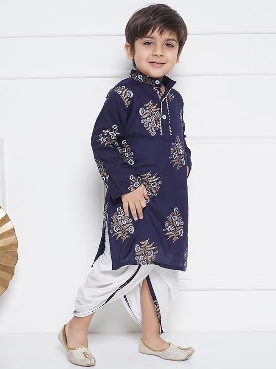 Image of AJ DEZINES Kids Cotton Printed Dhoti Kurta Set For Boys | Fashionable Bandhani Print Kurta | Stylish Boys Kurta Set | Perfect For Festivals Wedding & Family Function Wear