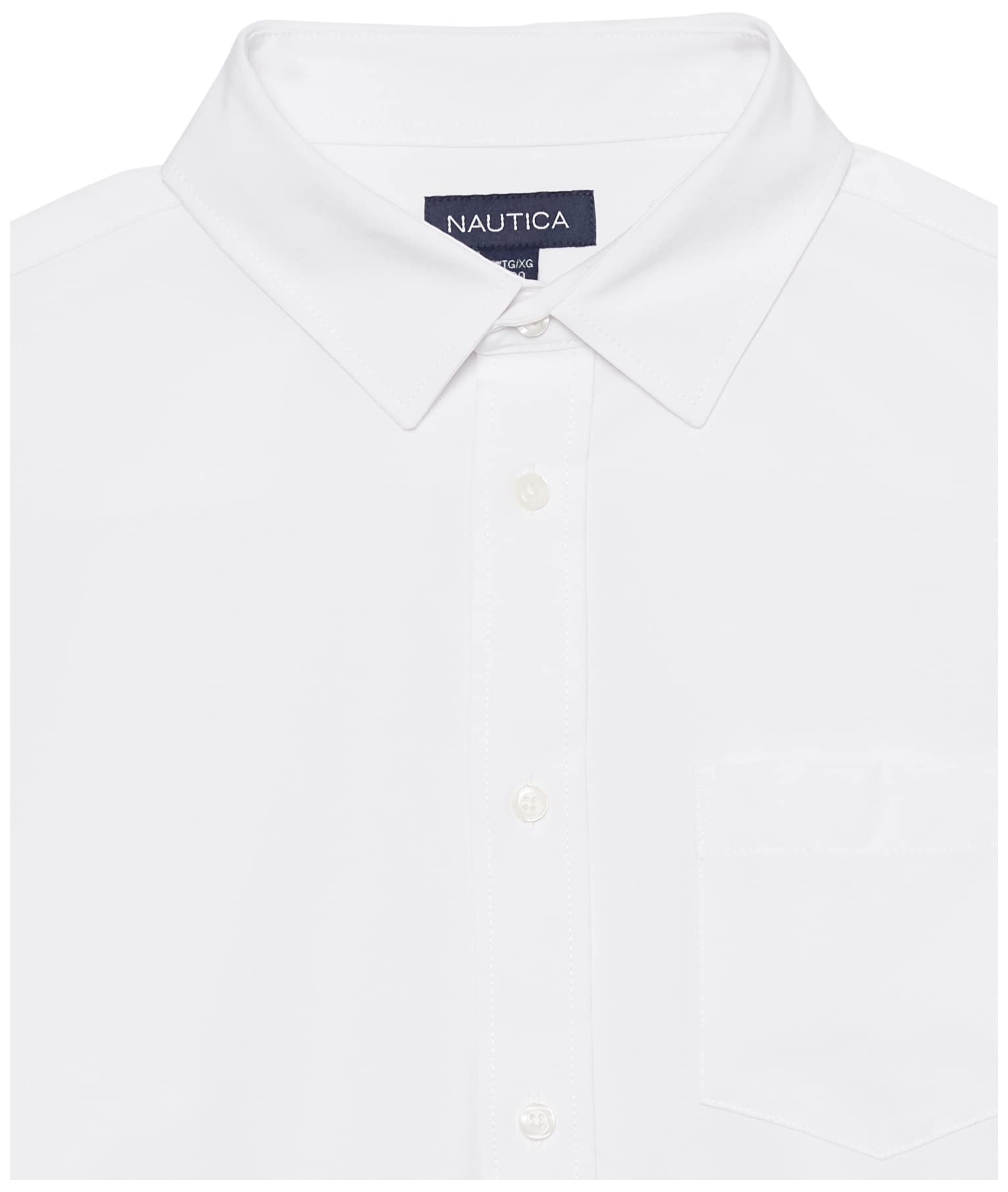 Nautica Boys' Big School Uniform Long Sleeve Performance Oxford Button-Down Shirt, White, 10-12