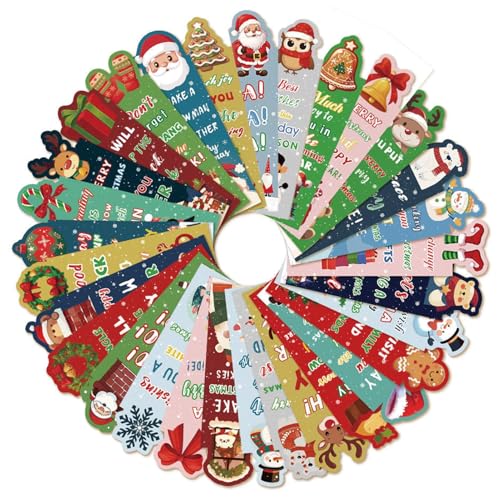 30Pcs Cute Paper Bookmark Cartoon Christmas Bookmarks for Pagination Organize Folder Paper Bookmarks for Student Women Gilrs Boys (Christmas)