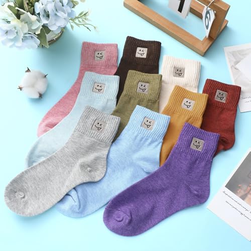 Image of Eurzom 10 Pairs Socks Womens Crew Elastic Ankle Length Cotton Socks Aesthetic Cute Lightweight Low Cut Gifts for Women