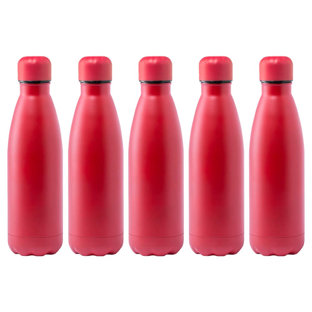 eBuyGB Metal Water Bottle 790ml Stainless Steel Leakproof Drinks Bottle Reusable BPA Free Matt Water Bottles - Travel Cup for School, Gym, Outdoor, Yoga & Sports - Red (Pack of 5) โ image 1