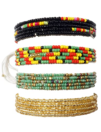 50 Inch Waist Beads for Women African Waist Beads Plus Size Layered Colorful Belly Beads Body Jewelry Non-Stretching Belly Chains（4PCS