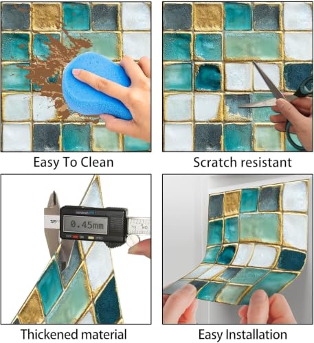 Image of Moroccan Tile Stickers | Waterproof Self Adhesive Peel & Stick Tile Decals for Kitchen Backsplash, Bathroom Wall, Floor, Furniture & Glass (8x8 Inch, Design 40)
