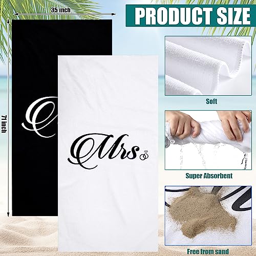 Oudain 2 Pcs Mr And Mrs Beach Towel 71 X 35 Inch Bride And Groom Just Married Towel Oversized Newlywed Couple Towels His And Her Beach Wedding Honeymoon Travel Gifts (Black, White) #TOP1