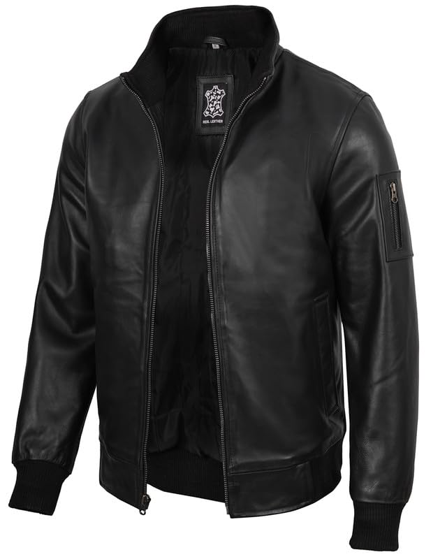 Image of Blingsoul Disc Real Leather Jacket Men- Black Leather Jacket | [1100813] Clark, M