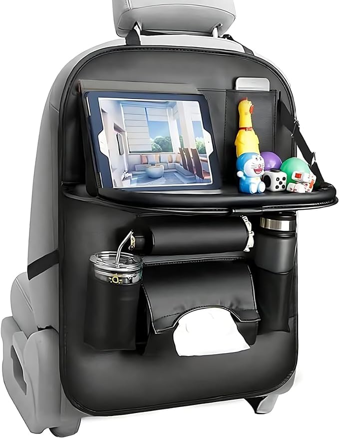 Car Seat Back Organizer With Foldable Table Tray, PU Leather Car Back Organizer Foldable Table Tray Pu Leather Seat Babies Toys Storage Dining Holder Pocket Oldable Table Table Tray