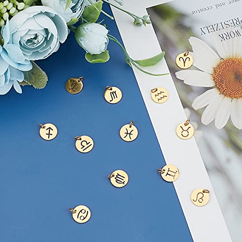 SUNNYCLUE 12Pcs Zodiac Charm 12 Constellation Sign Letters Alloy Pendants Double Sided Round Enamel Metal Charms Jewelry Making for DIY Necklace Bracelet Earring Supplies Accessories - Image 4