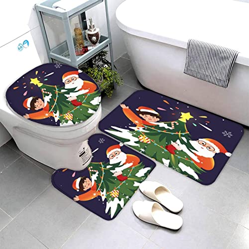 Badematten set 3D 40x60 Weihnachten Badezimmerteppich-Set absorbierend 3-teiliges maschinenwaschbare badteppich schnell trocknend Weihnachtsmann Weihnachtsbaum Karikatur Badvorleger mit wc deckelbezug – Bild 5
