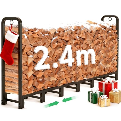 Amagabeli 244cmx122cmx35,6cm Estante de leña para fuego al aire libre para chimenea Estantes de almacenamiento de leña de alta resistencia Apilador de madera de acero Herramientas exteriores Negro