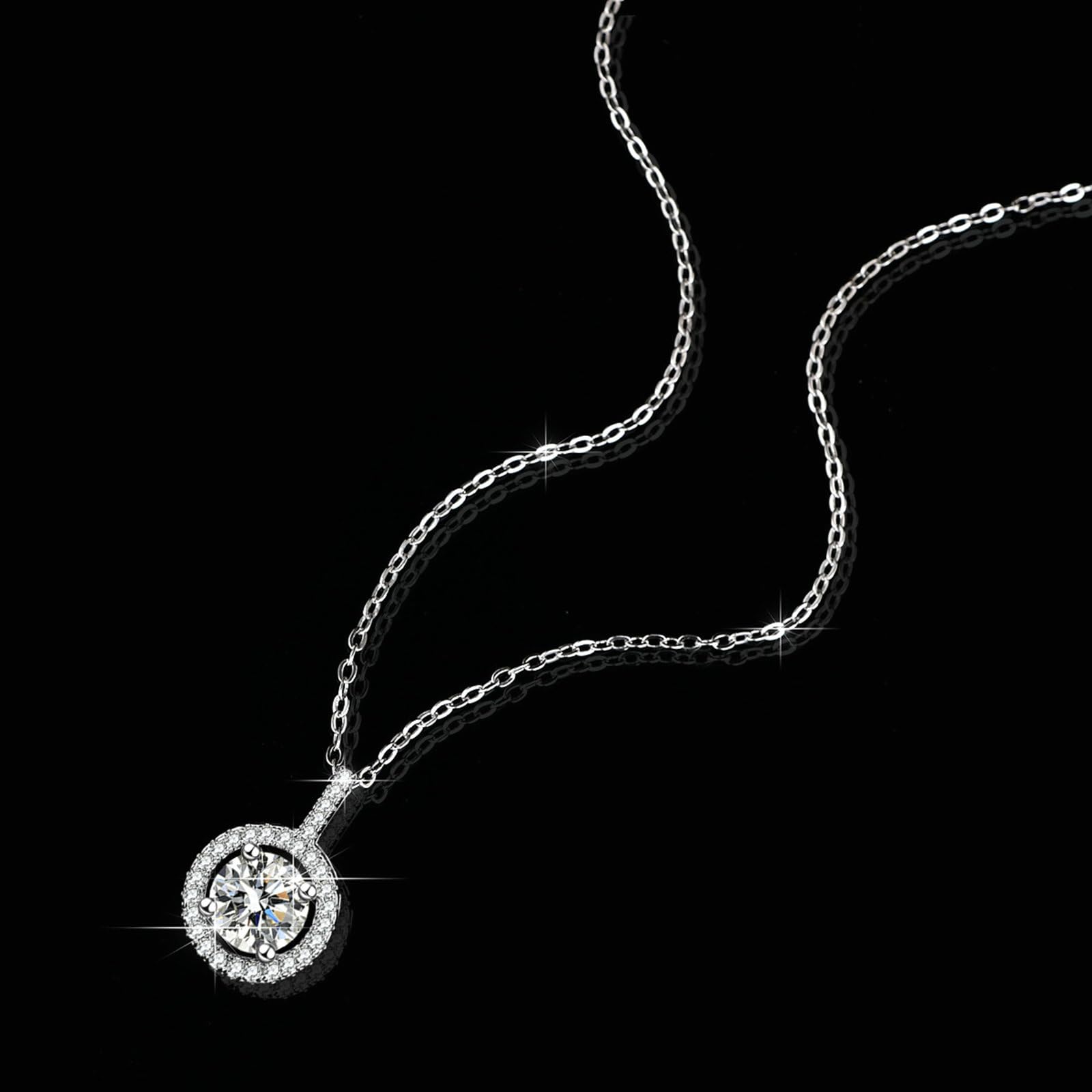 Collar para mujer de oro blanco 750 585 375 de oro auténtico, cadena colgante redondo con 1 ct de 6,5 mm de moissanita y diamante para mujer