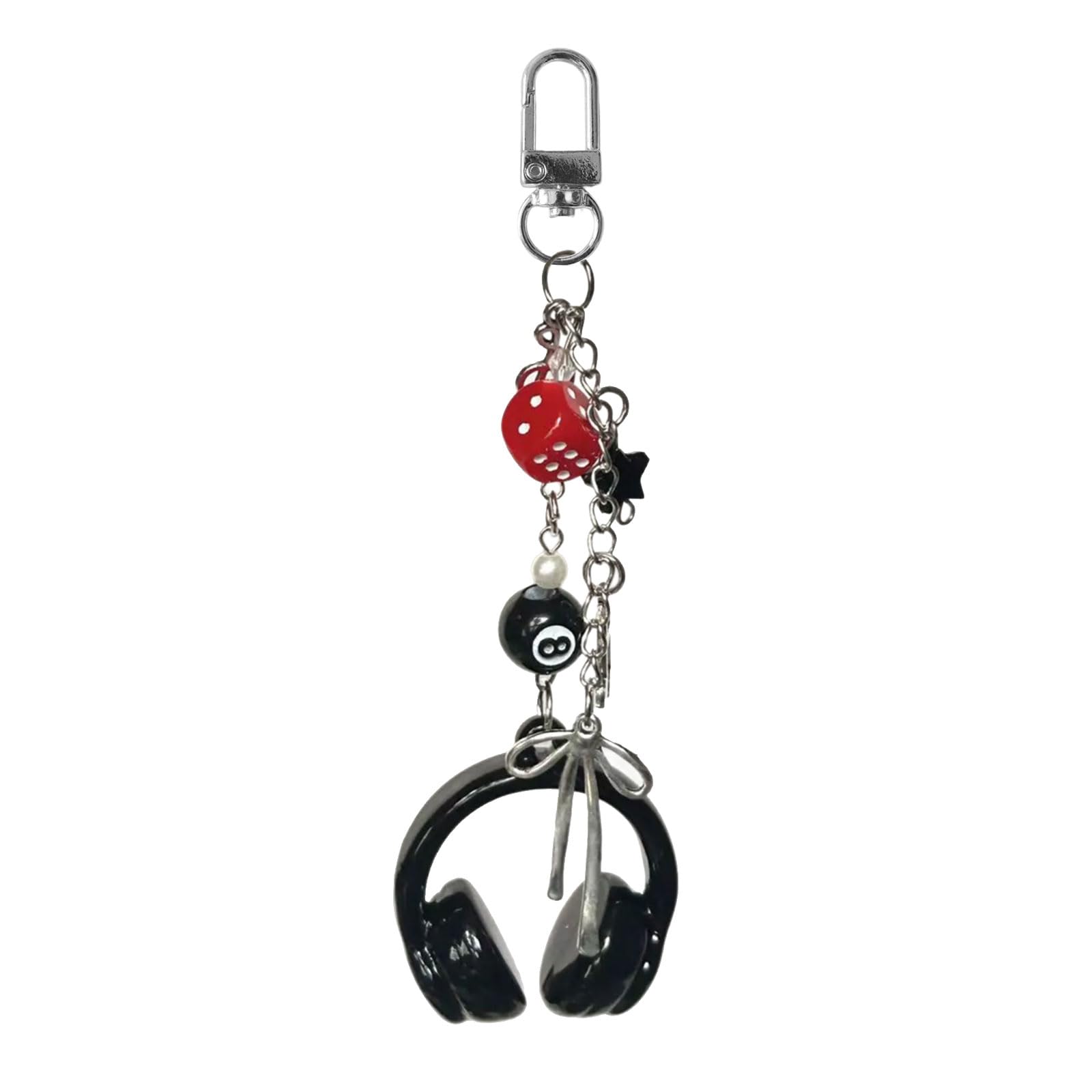 NEWFT Fashionable 8 Ball Beaded Keychain For Earphones Phone Jewelry Accessory Elegant Backpack Purse Charm