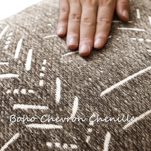 Image of Foindtower Set of 2 Decorative Chenille Jacquard Throw Pillow Covers Textured Farmhouse Vintage Cushion Cover Modern Coastal Boho Home Decor For Sofa Chair Couch Bed Living Room,18x18 Inch,Cocoa Brown