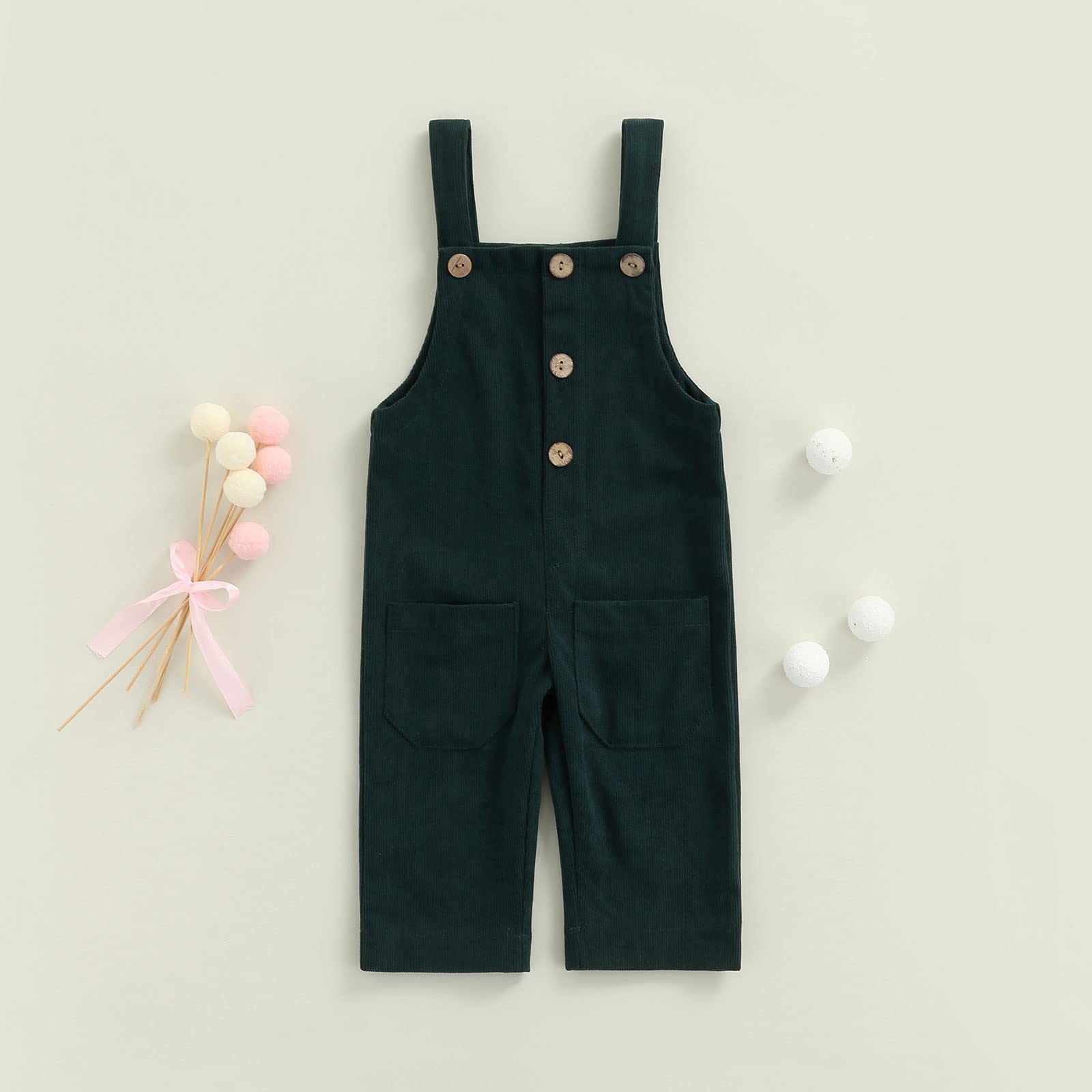 Thorn Tree Toddler Baby Basic Color Overalls Pocket Pants Solid Strip Jumpsuits (Green,4-5 Years)