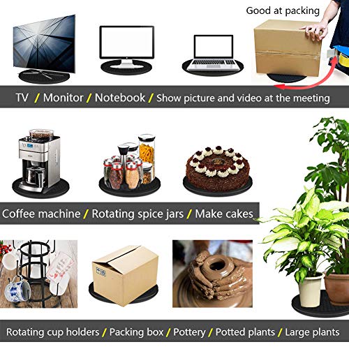 Image of Lazy Susan Turntable Organizer - 12 Inch Heavy Duty Rotating Swivel Stand with Steel Ball Bearings for Spice Cabinets, Flat Panel Monitor, TV, Painting, Display, Potted Plants (Black)