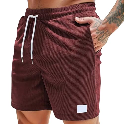 Pantalones de pana para hombre ligeros de verano: pantalones cortos de chándal para hombre con bolsillos, pantalones cortos de trabajo con cordón, pantalones cortos de tela de pierna ancha, pantalones