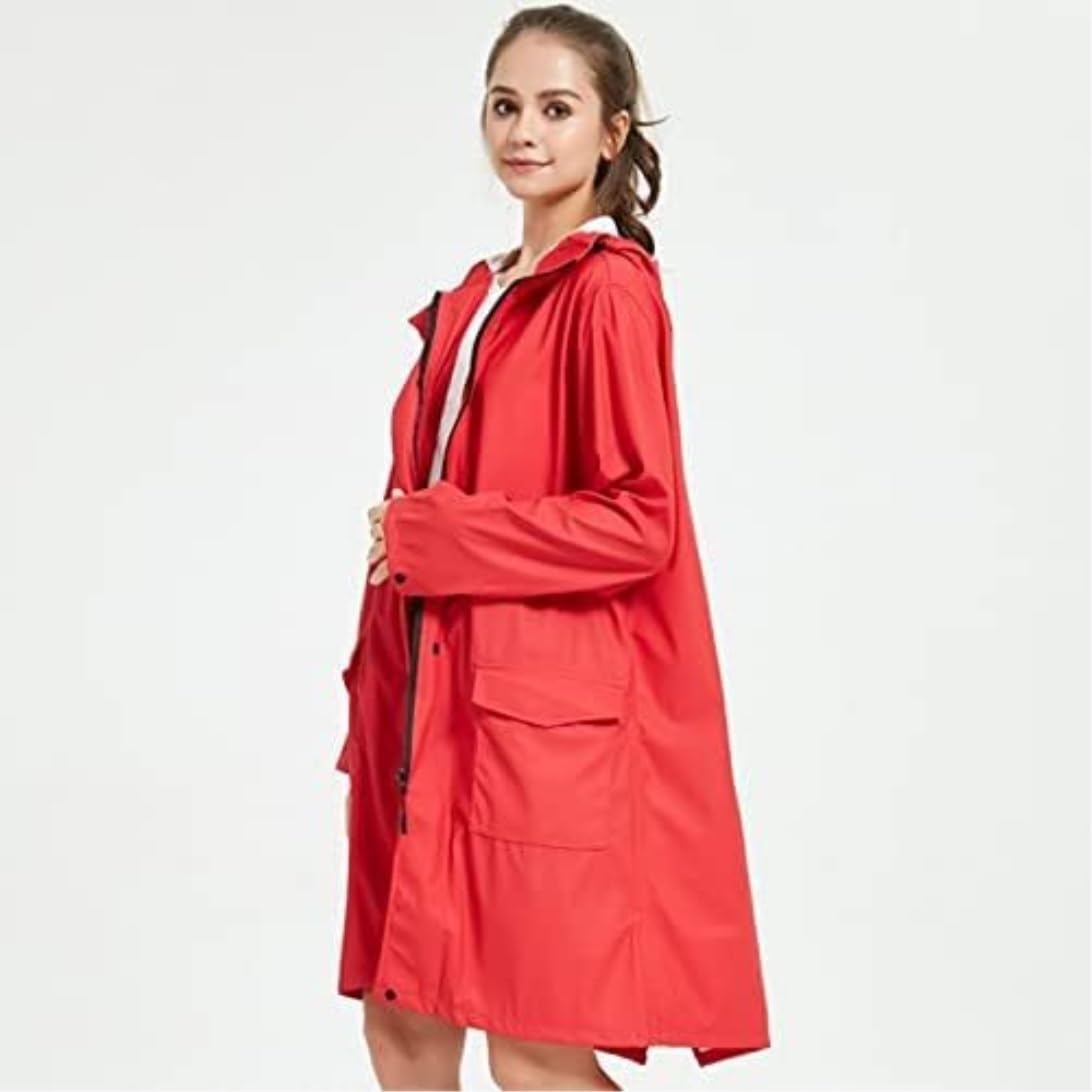 Regenmantel Regencape Regenmantel, Cooler Roter Windjacke-Mantel, Verdickter Und Langer Regenponcho Für Damen, Outdoor-Wandern Regenrock Regenponcho