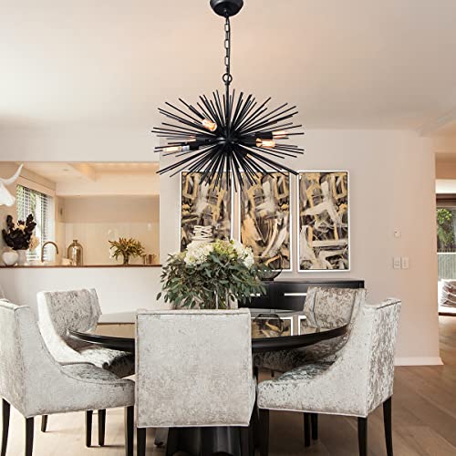 Cawabien Astra Sputnik Satellite Pendant Light :6 Lights Black Chandelier Light Fixtures E12 Mid Century Sputnik Firework Chandelier For Dining Room, Living Room, Bedroom(Dia 20'') #TOP3