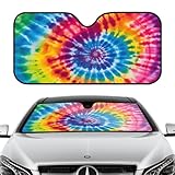 Front Windshield Sun Shade for Car & SUV, 55x30in UV Blocker, Foldable Sun Visor Protector for Hot Weather-Tie-Dye Pattern with Featuring Rainbow Colors and Spira