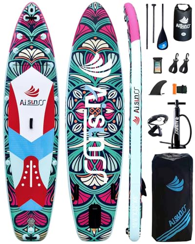 Image of Inflatable Paddle Board for Adult, Paddle Board for All Skill Levels, Wide SUP Board with Primium Accessories Include SUP Carry Bag, Hand Pump, 10L Waterproof Bag and Adj Paddle