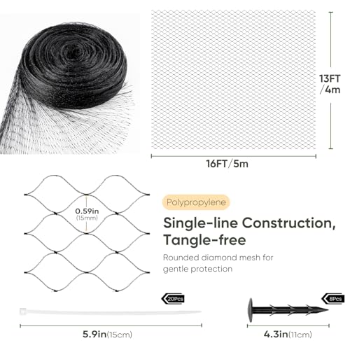 MAIYADUO 4m x 5m Vogelnetz Vogelschutznetz engmaschig (15x15mm) Robust, witterungs- & UV-beständig, Kirschbaum Netz feinmaschig Laubnetz Teichnetz Obstbaumnetz Taubennetz Gartennetz Balkon Netz