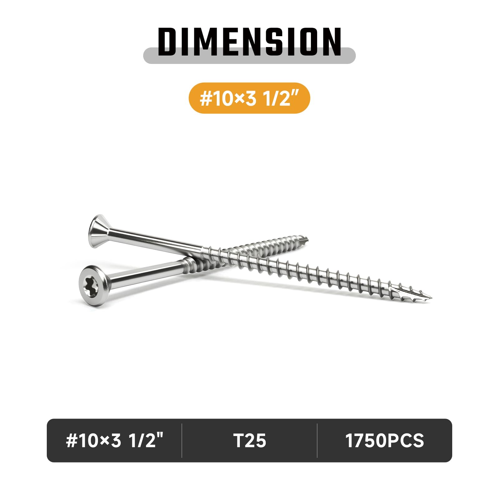 Tornillos de acero inoxidable 304 #10 × 3 1/2 pulgadas, tornillos de madera, cabeza plana T25 Star Drive, punta de taladro tipo 17 con una broca de estrella T25 gratis para todas las
