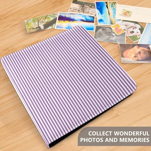 Álbum de Fotos Autoadhesivo DIY Scrapbook Color Lila Claro con Rayas Blancas, Encuadernador de 3 Anillos, 40 Páginas, 8x10 para Recuerdos miniatura 5