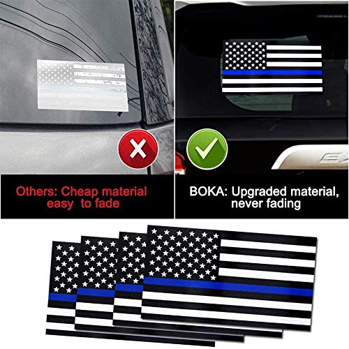 BOKA 4 Pack Thin Blue Line US Flag Decal Sticker, 3x5in Subdued American Flag Sticker Decal for Car Trucks, USA Flag Bumper Sticker, Support Police Law Enforcement,Non Fade,Reusable(2 Magnet&2 Vinyl)