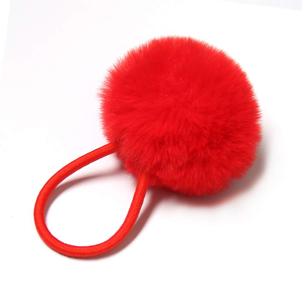 SUSULU Furry Hair Elastic Bands Faux Rabbit Fur Pompom Hair Ties Scrunchies for Women, Rubber Band with 5cm Ball Ponytail Holder Accessories Pack of
