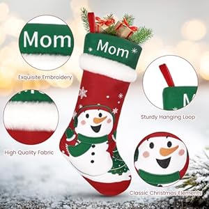 Christmas Stockings, 18" Large Christmas Stocking with Exquisite Embroidery Snowman, Santa, Reindeer, Traditional Classic Red and Green Design, Xmas Stockings for Family Christmas Holiday Decorations Christmas Stockings 18 Large Christmas Stocking with Exquisite Embroidery Snowman Santa Reindeer Traditional Classic Red and Green Design Xmas Stockings for Family Christmas Holiday Decorations