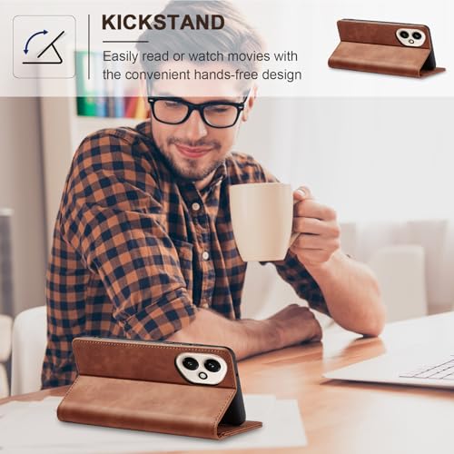 Image of Jasonyu Cover for Honor 400 Flip PU Leather Case, Book Wallet Cover, Stand Function, Magnetic, Card Slots, TPU Bumper Case (Brown)