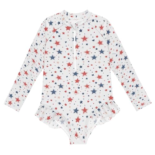 July 4th Independence Day Star Girls Long Sleeve Rashguard Swimsuit UV Protection One-Piece Swimwear B0404573