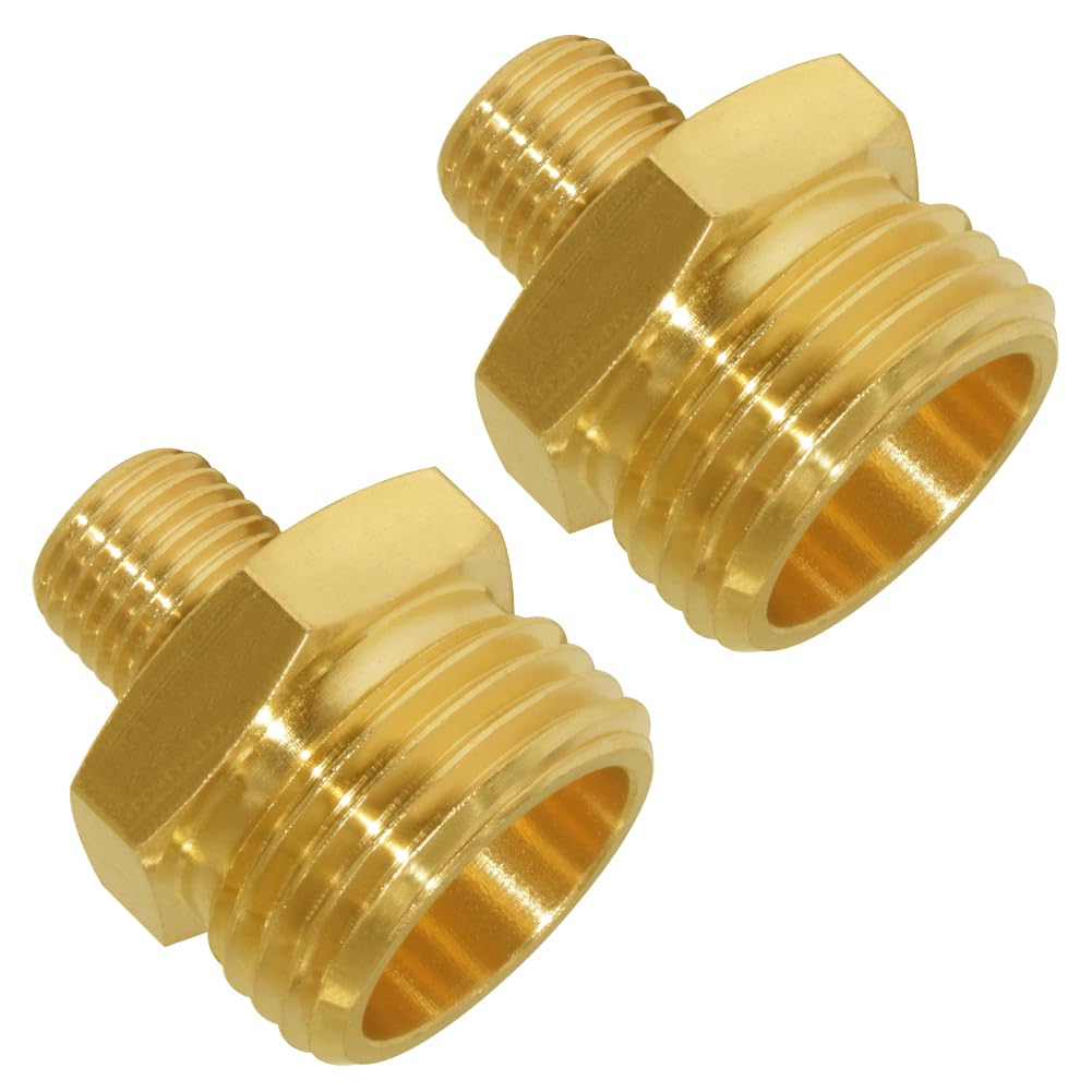 Joywayus 3/4" GHT Male x 1/4" NPT Male Brass Pipe Fittings Hex Nipple Adapter (Pack of 2)