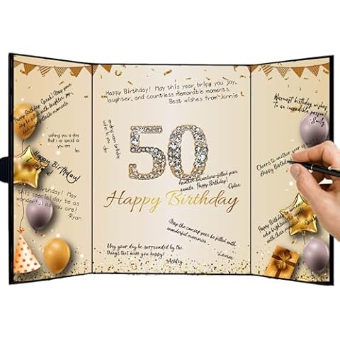 RuDily 50th Birthday Party Decorations, Happy 50th Birthday Alternative Signature Guest Book for Men Women Cheers to 50 Years Old Gifts 50 Birthday Signing Card Board Party Supplies Cover