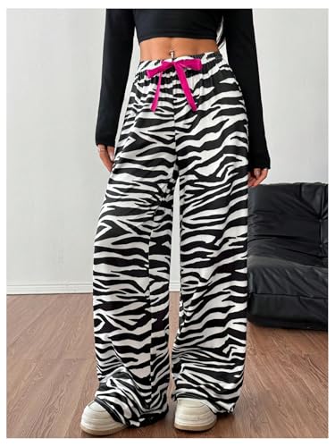 Verdusa Women's Y2K Animal Print Casual Pants Streetwear Straight Leg Long Trousers4