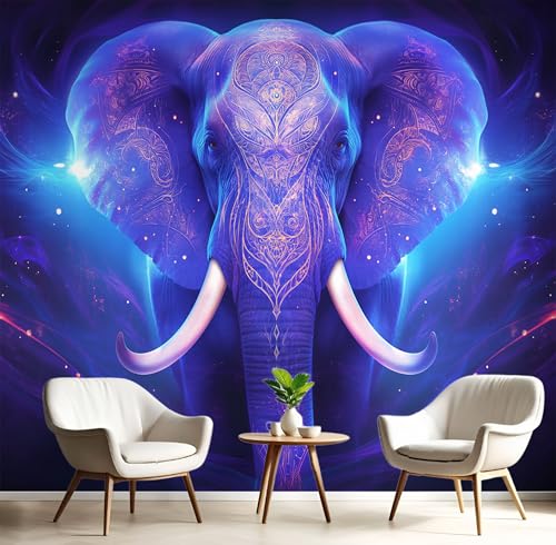 CECE&COLE Art Papel tapiz fotográfico Espacio Noche Estrellada Behemot Elefante Seda Fondo De Pantalla XXL Moderna Decoración De Pared Sala Cuarto Oficina Salón 150×105 CM