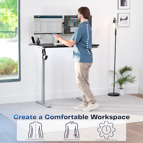 Image of VIVO Electric 48 x 30 in Standing Desk, Memory Height Adjustment, 1B Series, Holds 220 lbs, One-Piece Black Top, Gray Frame, DESK-KIT-1G5B