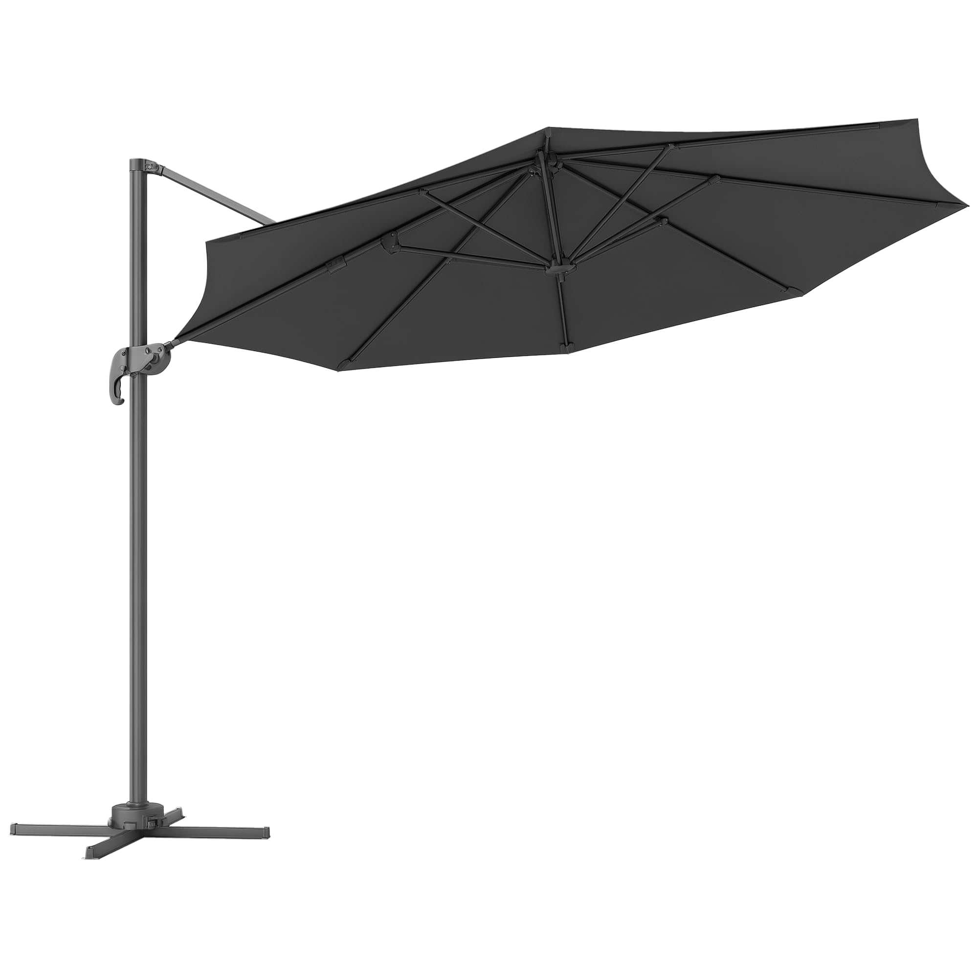Outsunny 3m Cantilever Parasol - Black - Aluminium Frame - 5 Angle Positions - 360° Rotation