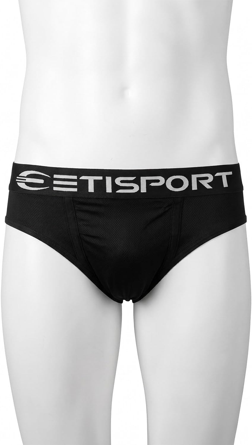 Men’s Sports Jockstrap with Protective Cup Pocket. Athletic Supporter for MMA, Hockey, Rugby & Martial Arts. Black